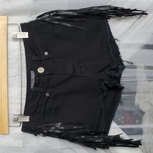 Kendall & Kylie High Waist Denim Fringe Shorts Sz3 Black